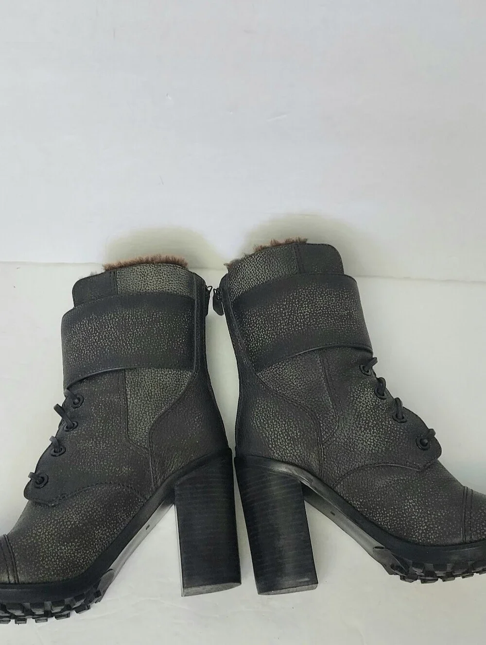 Tory Burch Boots Broome Combat Boot With Shearling Fur Lining Lace Up Booties 8
